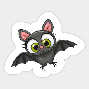 Cute bat with cute green eyes Sticker